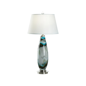 Wildwood Flora Art Glass Table Lamp With Handcrafted Aqua Blue-Green Shades, Brushed Nickel Base, 34.5"H 60691