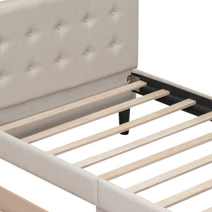 HomeRoots Beige Linen Twin Bed Frame with Integrated Storage Drawers for Modern Minimalist Bedrooms 606914