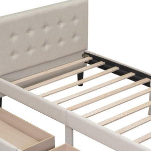 HomeRoots Beige Linen Twin Bed Frame with Integrated Storage Drawers for Modern Minimalist Bedrooms 606914