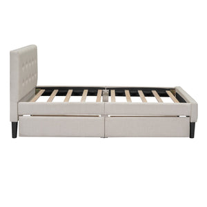 HomeRoots Beige Linen Twin Bed Frame with Integrated Storage Drawers for Modern Minimalist Bedrooms 606914