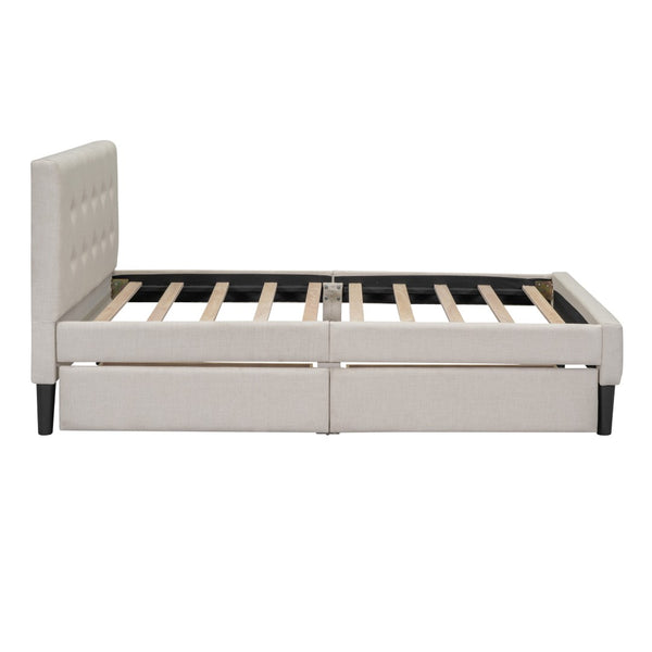 HomeRoots Beige Linen Twin Bed Frame with Integrated Storage Drawers for Modern Minimalist Bedrooms 606914