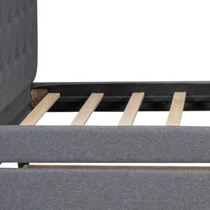 HomeRoots Gray Linen Upholstered Twin Bed Frame with Built-In Drawers for Stylish Storage & Comfort 606915
