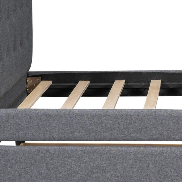 HomeRoots Gray Linen Upholstered Twin Bed Frame with Built-In Drawers for Stylish Storage & Comfort 606915