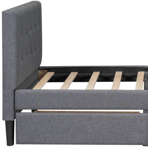HomeRoots Gray Linen Upholstered Twin Bed Frame with Built-In Drawers for Stylish Storage & Comfort 606915