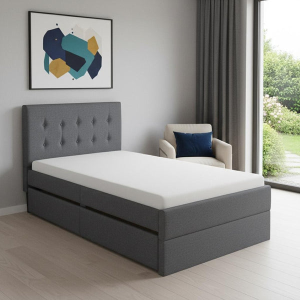 HomeRoots Gray Linen Upholstered Twin Bed Frame with Built-In Drawers for Stylish Storage & Comfort 606915