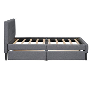 HomeRoots Gray Linen Upholstered Twin Bed Frame with Built-In Drawers for Stylish Storage & Comfort 606915