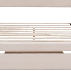 HomeRoots Beige Velvet Upholstered Full Bed Frame with Storage Drawer for Stylish Bedroom Comfort & Support 606916