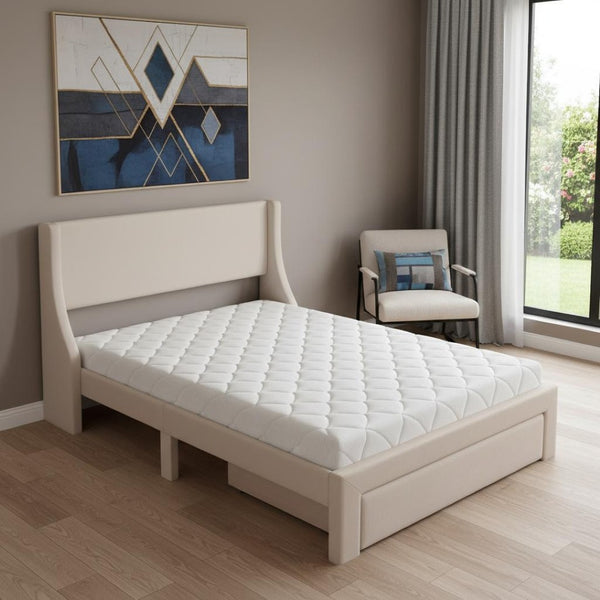 HomeRoots Beige Velvet Upholstered Full Bed Frame with Storage Drawer for Stylish Bedroom Comfort & Support 606916