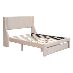 HomeRoots Beige Velvet Upholstered Full Bed Frame with Storage Drawer for Stylish Bedroom Comfort & Support 606916