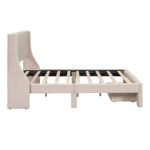 HomeRoots Beige Velvet Upholstered Full Bed Frame with Storage Drawer for Stylish Bedroom Comfort & Support 606916