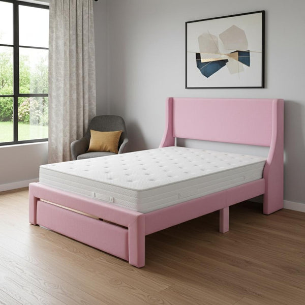 HomeRoots Pink Velvet Upholstered Full Bed Frame with Storage Drawer - Chic, Cozy Design for Elegant Bedrooms 606917
