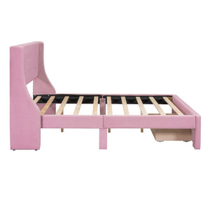 HomeRoots Pink Velvet Upholstered Full Bed Frame with Storage Drawer - Chic, Cozy Design for Elegant Bedrooms 606917