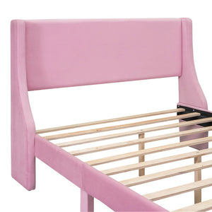 HomeRoots Pink Velvet Upholstered Full Bed Frame with Storage Drawer - Chic, Cozy Design for Elegant Bedrooms 606917