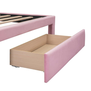 HomeRoots Pink Velvet Upholstered Full Bed Frame with Storage Drawer - Chic, Cozy Design for Elegant Bedrooms 606917