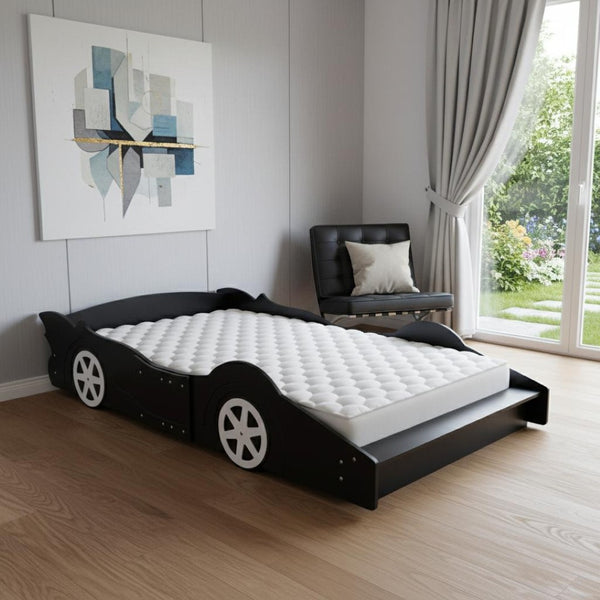 HomeRoots Black Wood Full Bed Frame - Sturdy, Stylish Design with 12 Support Slats for Maximum Comfort & Style 606918