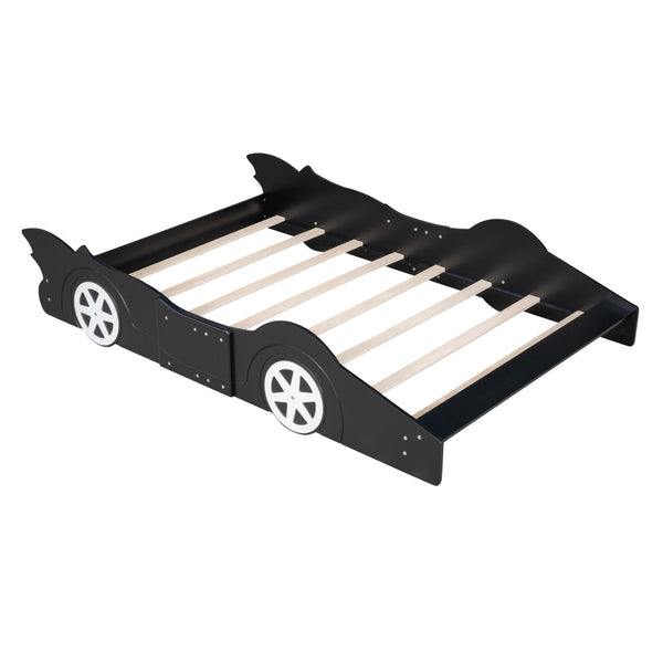HomeRoots Black Wood Full Bed Frame - Sturdy, Stylish Design with 12 Support Slats for Maximum Comfort & Style 606918