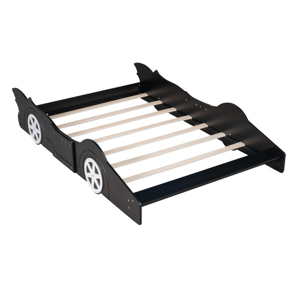 HomeRoots Black Wood Full Bed Frame - Sturdy, Stylish Design with 12 Support Slats for Maximum Comfort & Style 606918