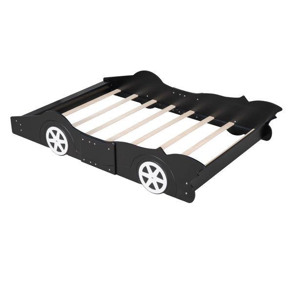 HomeRoots Black Wood Full Bed Frame - Sturdy, Stylish Design with 12 Support Slats for Maximum Comfort & Style 606918