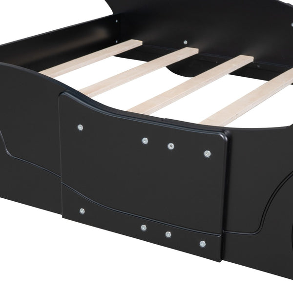 HomeRoots Black Wood Full Bed Frame - Sturdy, Stylish Design with 12 Support Slats for Maximum Comfort & Style 606918