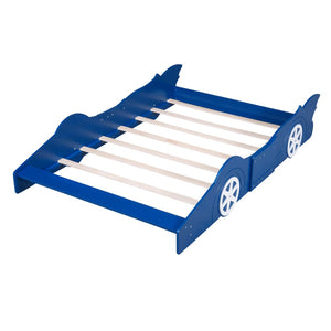 HomeRoots Blue Wood Full Bed Frame - Stylish Platform Design with Durable Slats for Modern Bedroom Décor 606919