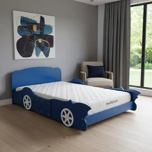 HomeRoots Blue Wood Full Bed Frame - Stylish Platform Design with Durable Slats for Modern Bedroom Décor 606919