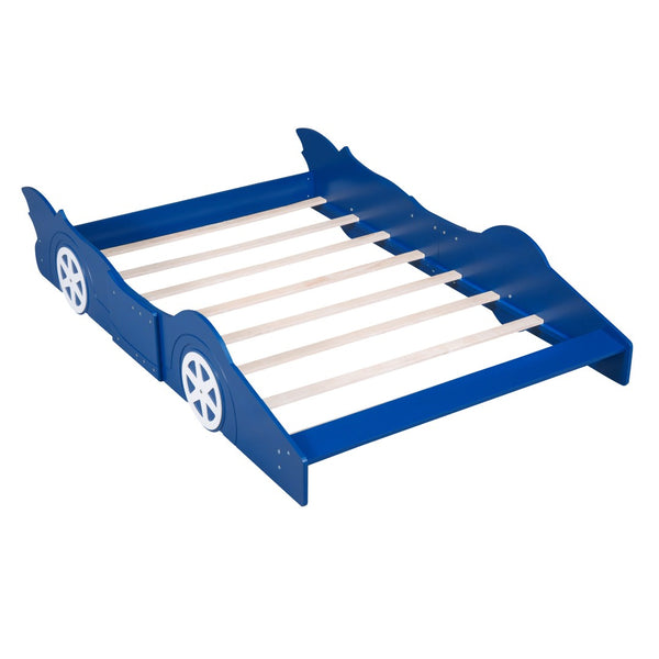 HomeRoots Blue Wood Full Bed Frame - Stylish Platform Design with Durable Slats for Modern Bedroom Décor 606919
