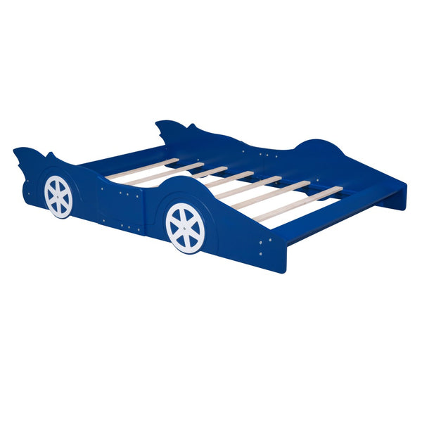 HomeRoots Blue Wood Full Bed Frame - Stylish Platform Design with Durable Slats for Modern Bedroom Décor 606919