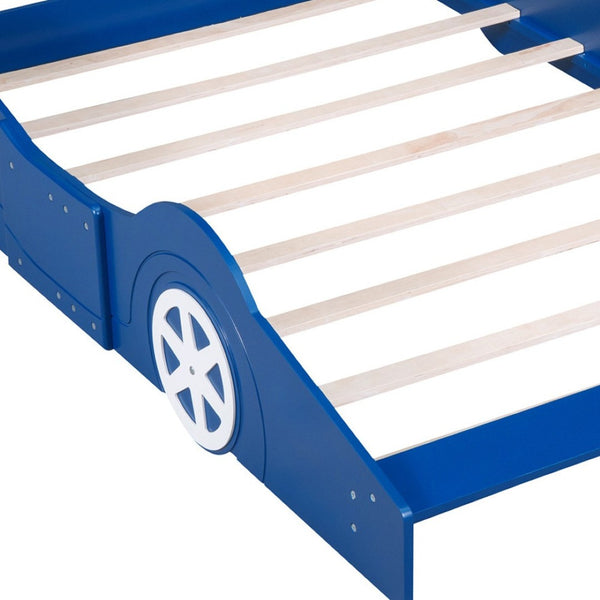 HomeRoots Blue Wood Full Bed Frame - Stylish Platform Design with Durable Slats for Modern Bedroom Décor 606919