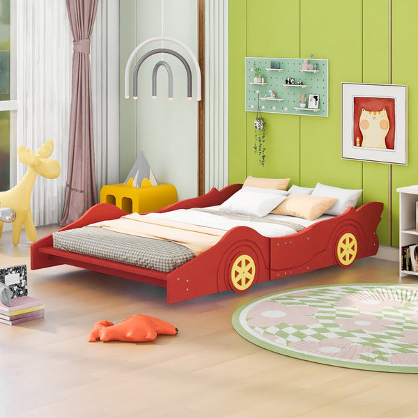 HomeRoots Red Wood Full Bed Frame - Stylish Minimalist Platform Design for Comfortable Sleep & Modern Décor 606920
