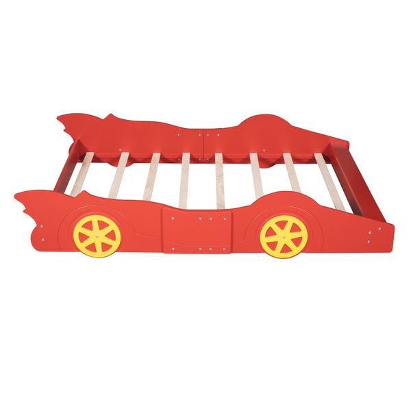HomeRoots Red Wood Full Bed Frame - Stylish Minimalist Platform Design for Comfortable Sleep & Modern Décor 606920