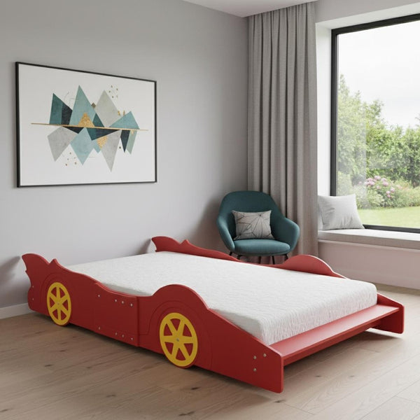 HomeRoots Red Wood Full Bed Frame - Stylish Minimalist Platform Design for Comfortable Sleep & Modern Décor 606920