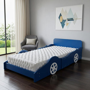 HomeRoots Blue Wood Twin Bed Frame – Stylish, Durable & Modern Design for Kids, Teens & Guest Rooms, No Box Spring 606922