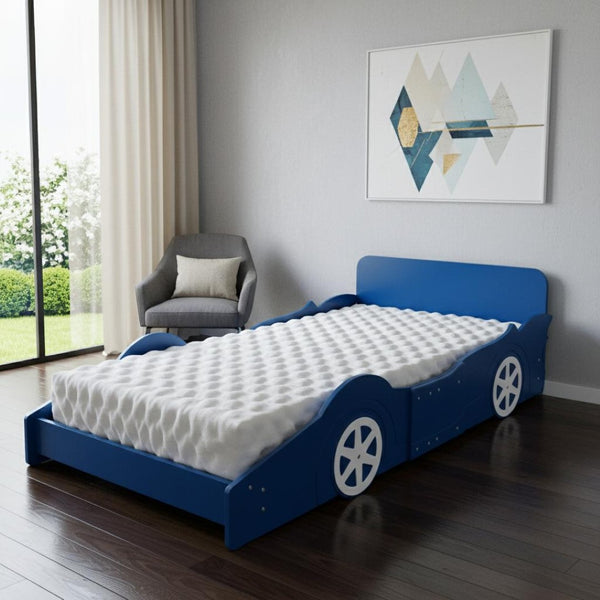 HomeRoots Blue Wood Twin Bed Frame – Stylish, Durable & Modern Design for Kids, Teens & Guest Rooms, No Box Spring 606922