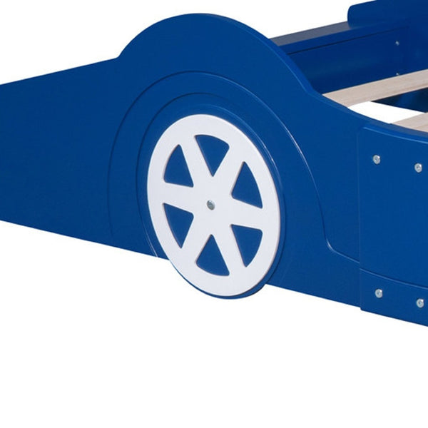 HomeRoots Blue Wood Twin Bed Frame – Stylish, Durable & Modern Design for Kids, Teens & Guest Rooms, No Box Spring 606922