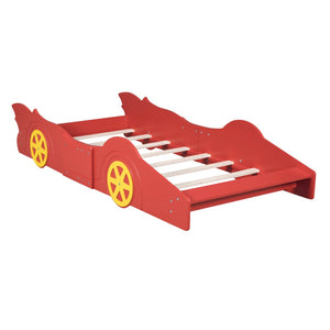 HomeRoots Red Wood Twin Bed Frame - Modern Low-Profile Design with Durable Construction for Small Spaces 606923