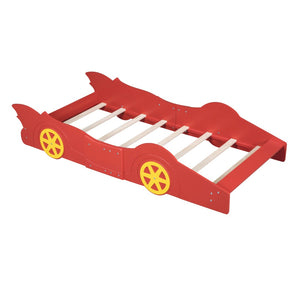 HomeRoots Red Wood Twin Bed Frame - Modern Low-Profile Design with Durable Construction for Small Spaces 606923