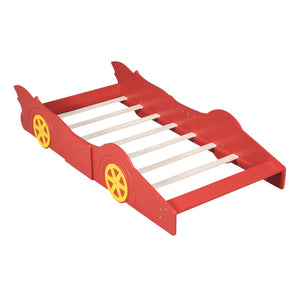 HomeRoots Red Wood Twin Bed Frame - Modern Low-Profile Design with Durable Construction for Small Spaces 606923