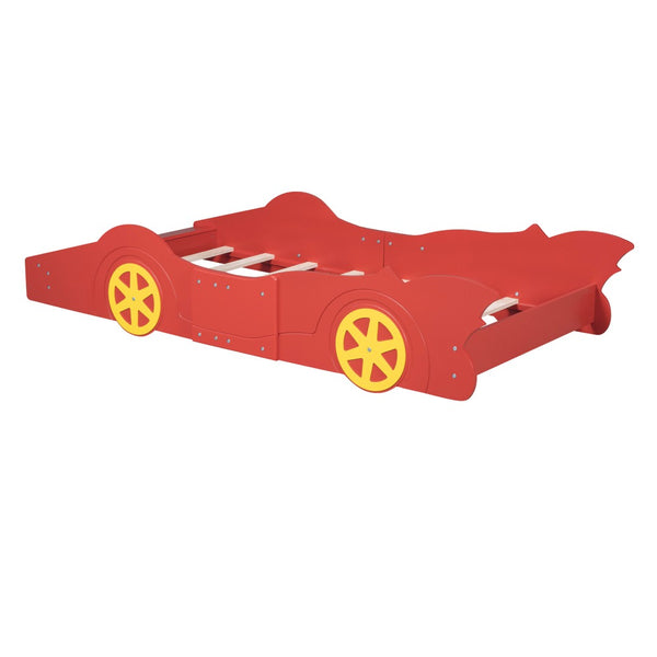 HomeRoots Red Wood Twin Bed Frame - Modern Low-Profile Design with Durable Construction for Small Spaces 606923