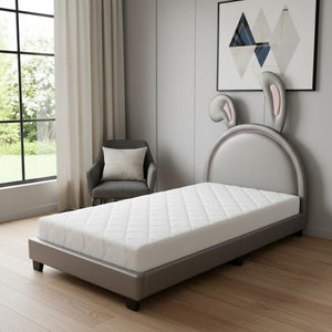 HomeRoots Gray Faux Leather Upholstered Twin Bed Frame - Modern Design, Cozy Comfort, and Durable Support 606924
