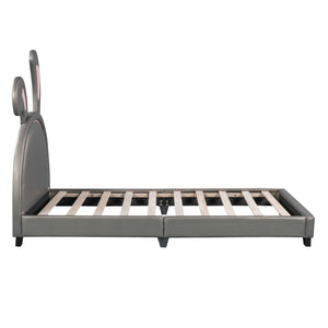 HomeRoots Gray Faux Leather Upholstered Twin Bed Frame - Modern Design, Cozy Comfort, and Durable Support 606924