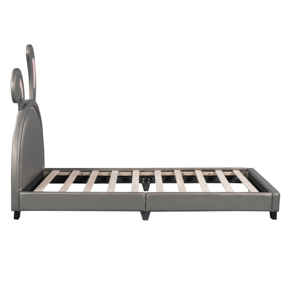 HomeRoots Gray Faux Leather Upholstered Twin Bed Frame - Modern Design, Cozy Comfort, and Durable Support 606924