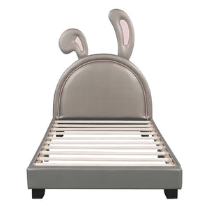 HomeRoots Gray Faux Leather Upholstered Twin Bed Frame - Modern Design, Cozy Comfort, and Durable Support 606924