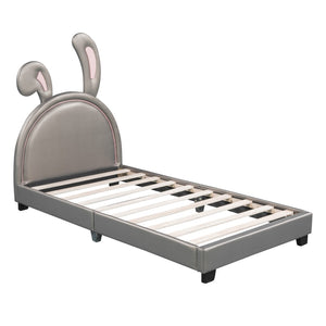 HomeRoots Gray Faux Leather Upholstered Twin Bed Frame - Modern Design, Cozy Comfort, and Durable Support 606924