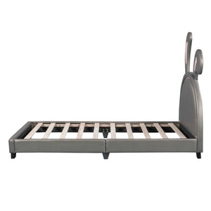 HomeRoots Gray Faux Leather Upholstered Twin Bed Frame - Modern Design, Cozy Comfort, and Durable Support 606924