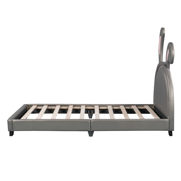 HomeRoots Gray Faux Leather Upholstered Twin Bed Frame - Modern Design, Cozy Comfort, and Durable Support 606924