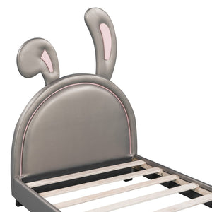 HomeRoots Gray Faux Leather Upholstered Twin Bed Frame - Modern Design, Cozy Comfort, and Durable Support 606924