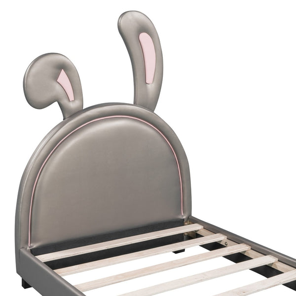 HomeRoots Gray Faux Leather Upholstered Twin Bed Frame - Modern Design, Cozy Comfort, and Durable Support 606924