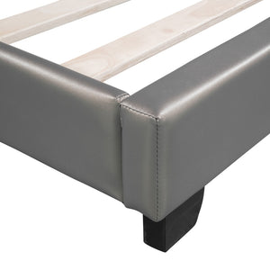 HomeRoots Gray Faux Leather Upholstered Twin Bed Frame - Modern Design, Cozy Comfort, and Durable Support 606924