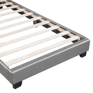 HomeRoots Gray Faux Leather Upholstered Twin Bed Frame - Modern Design, Cozy Comfort, and Durable Support 606924