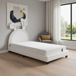 HomeRoots White Faux Leather Upholstered Twin Bed Frame - Modern Cozy Design with Sturdy Support & Style 606926